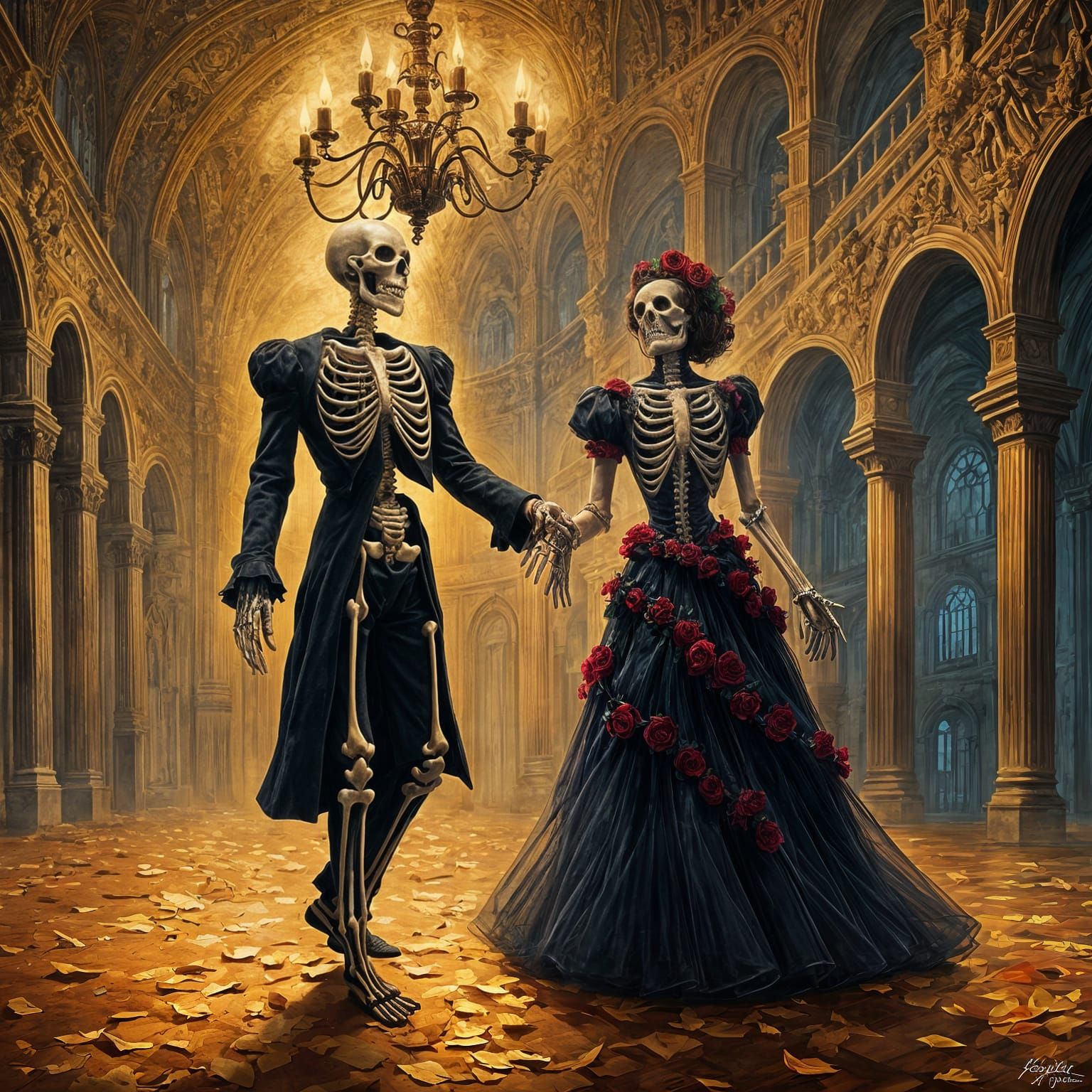 Skeleton Couple Dancing at the Ball