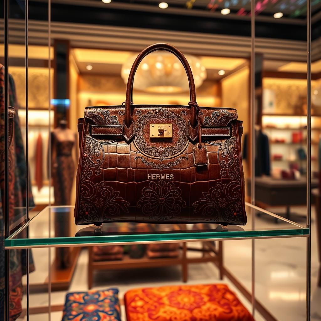 Luxury Handbag with Cosmic Folk Art Elements