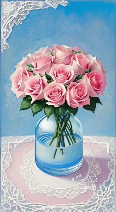 Impressionist Bauhaus Lace with Pink Roses