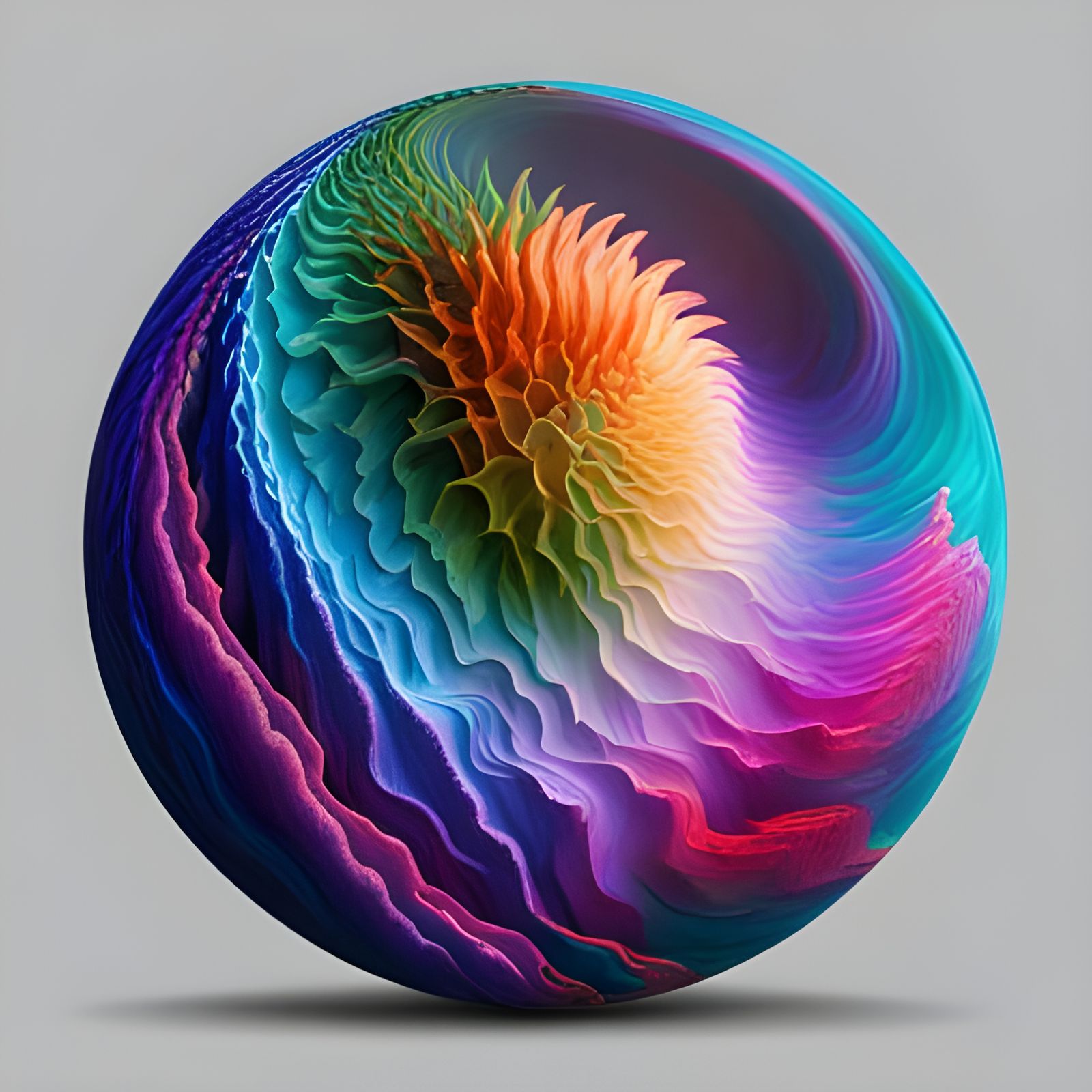 Iridescent Liquid Metal Sculpture in Escher Style