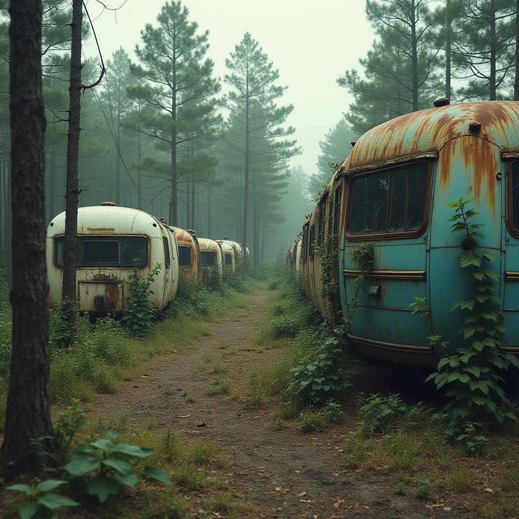 Abandoned Trailer Park in Desolate American South Landscape