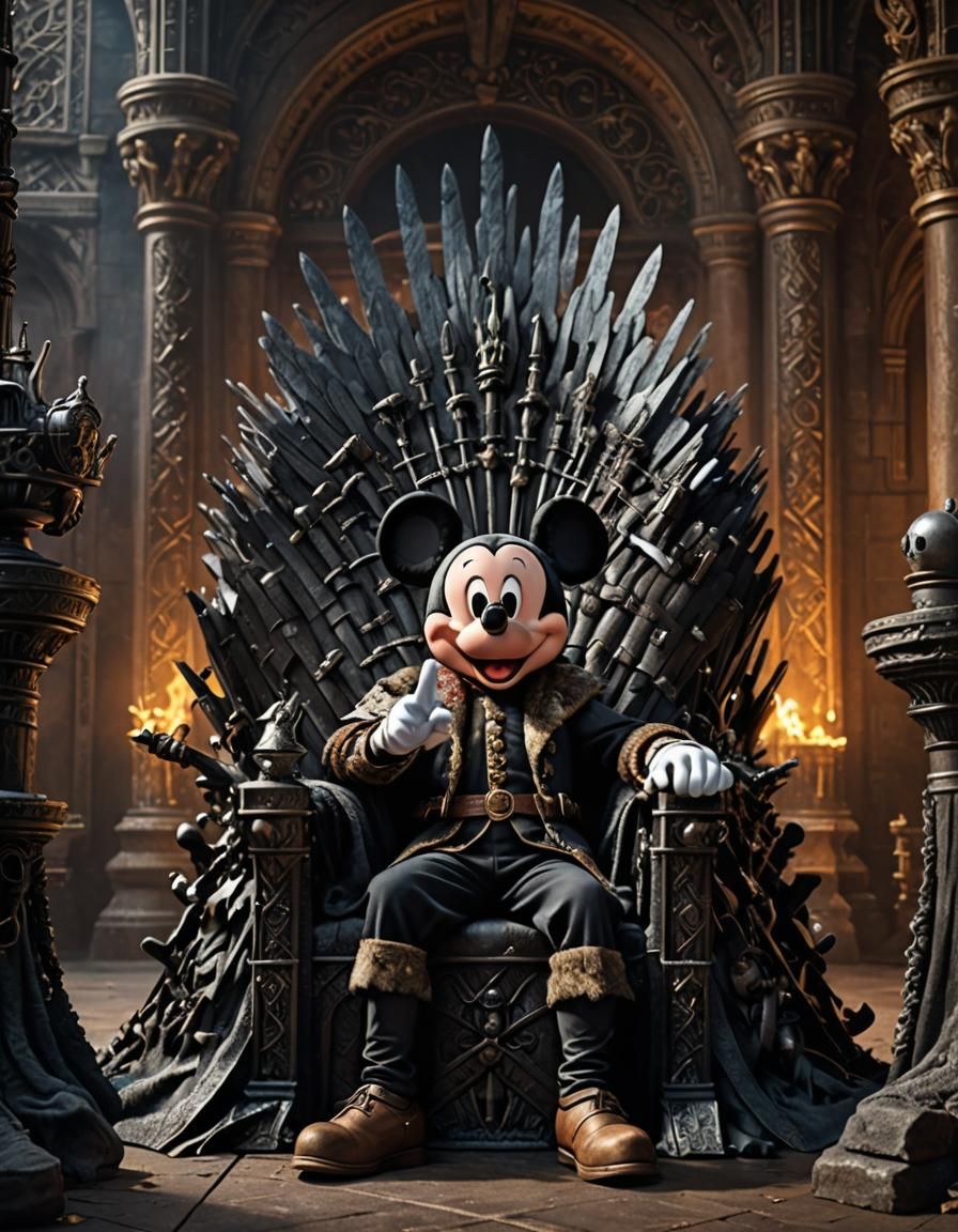 Mickey_Mouse sitting on the iron throne, as king of disney