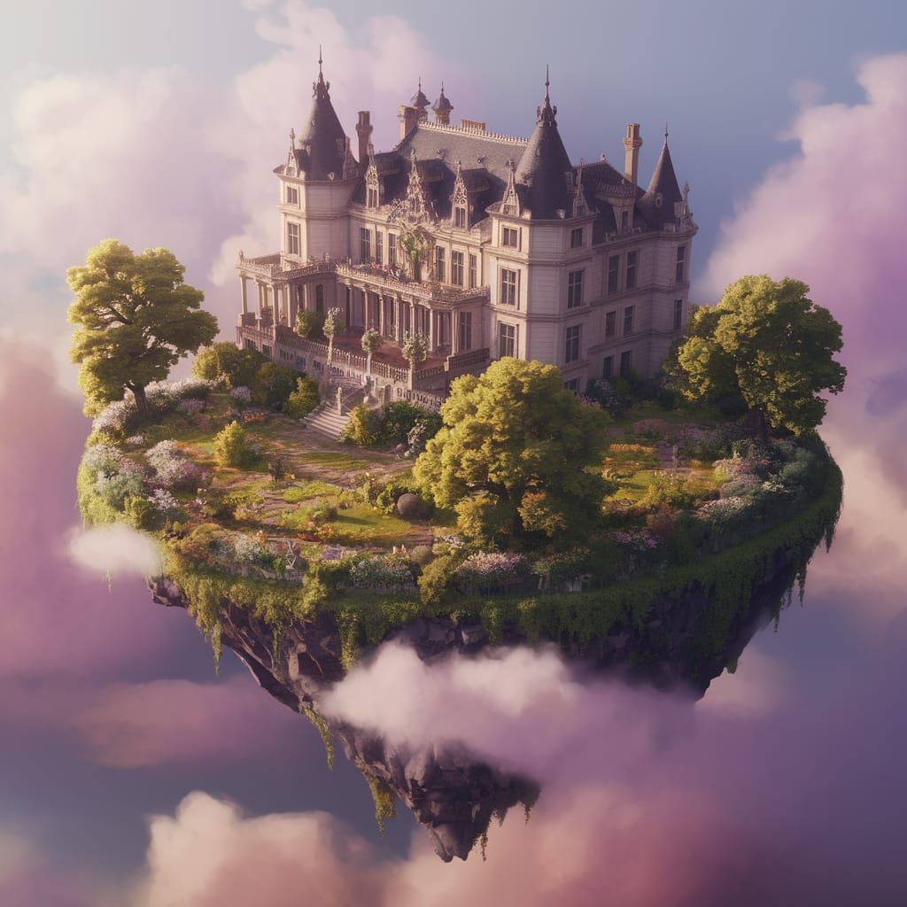 Majestic Sky Island Manorhouse in Hyper-Detailed Digital Art