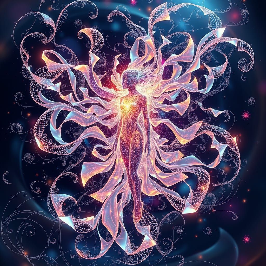 Ethereal Shattered Soul in Vibrant Fractal Dance