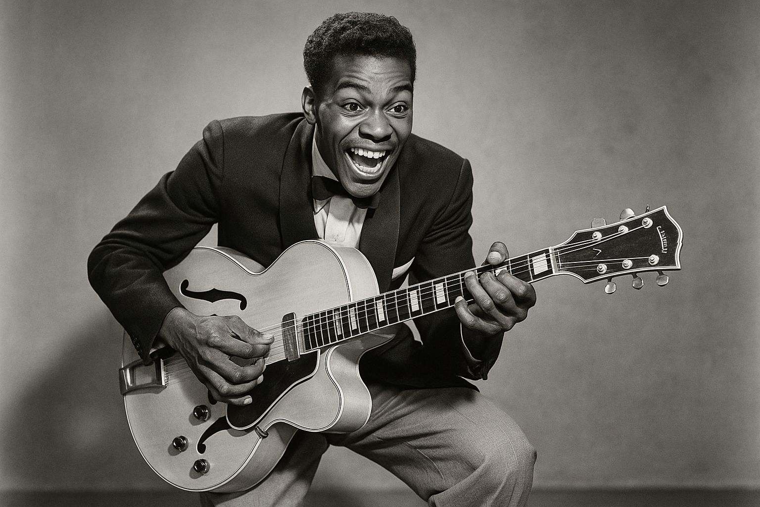 Vintage Portrait of a Young Musician with Archtop Guitar