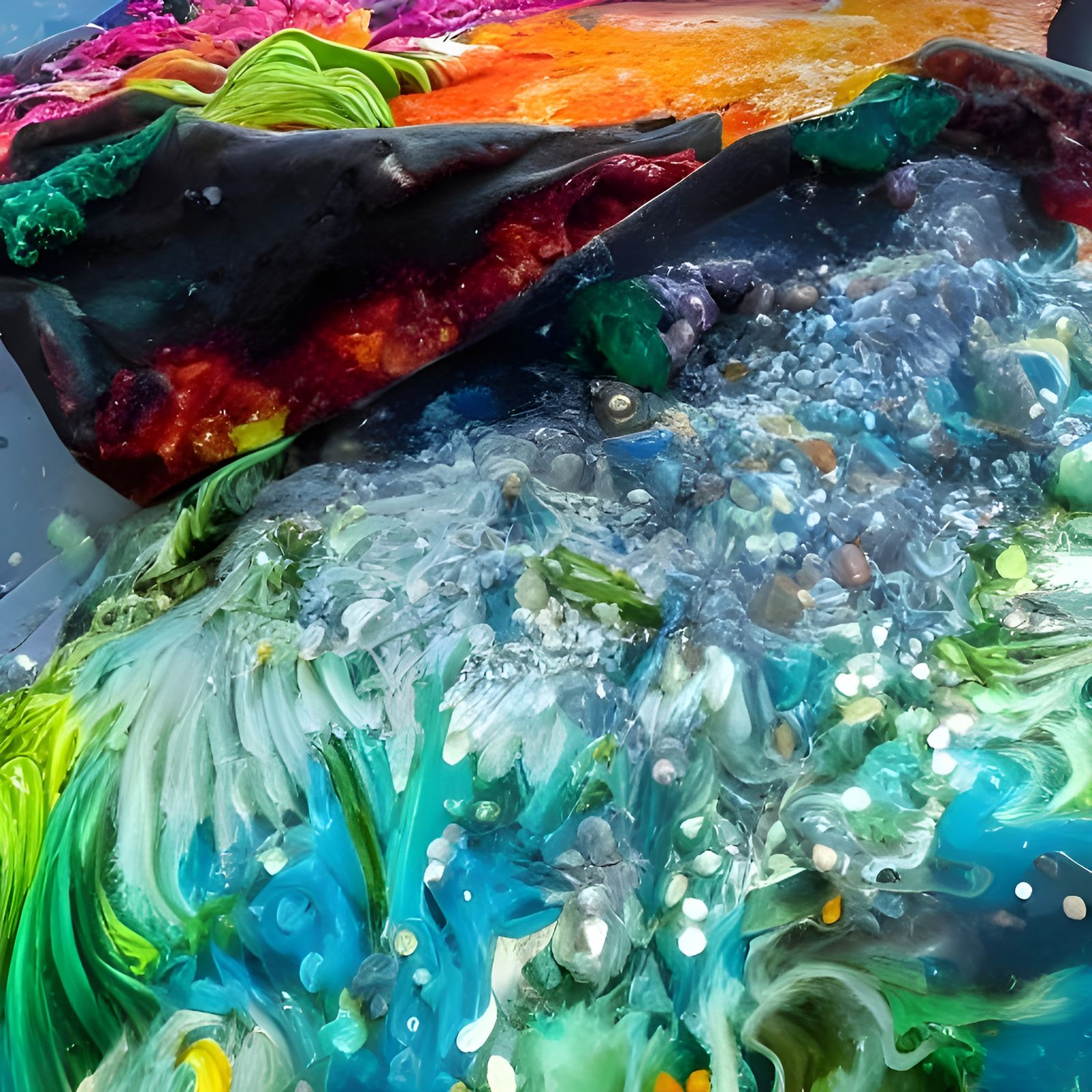 In the ocean, an extravagant pizza of multicolored phosphore...