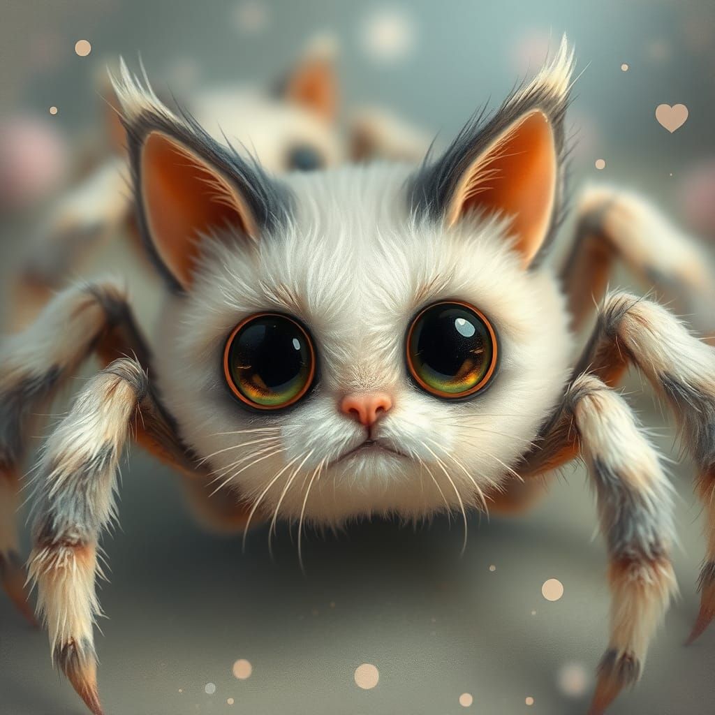 Pastel Cat-Spiders in Futuristic Watercolor Style