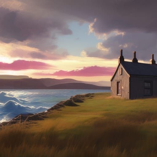Scottish Croft House Sunset: Hyperdetailed Digital Art
