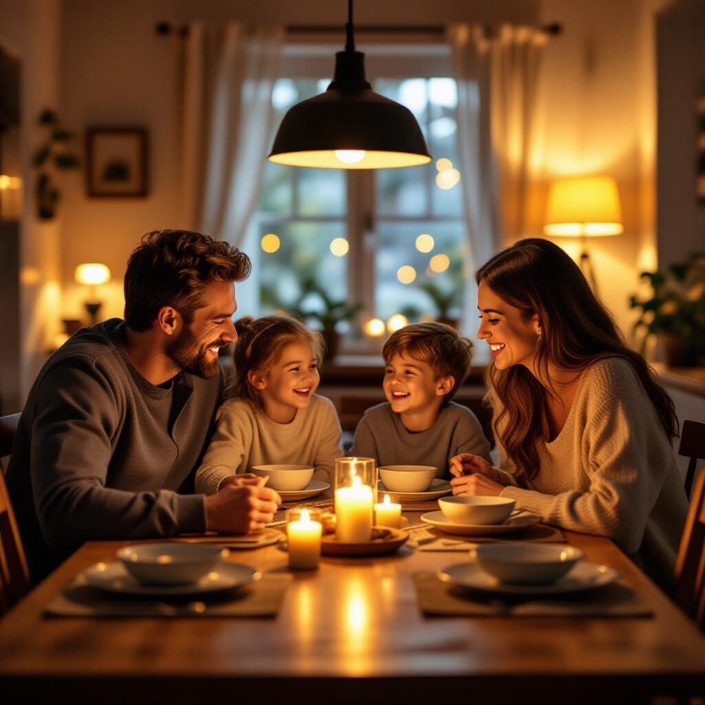 Warm Family Dinner Scene Captured in Realistic Photograph