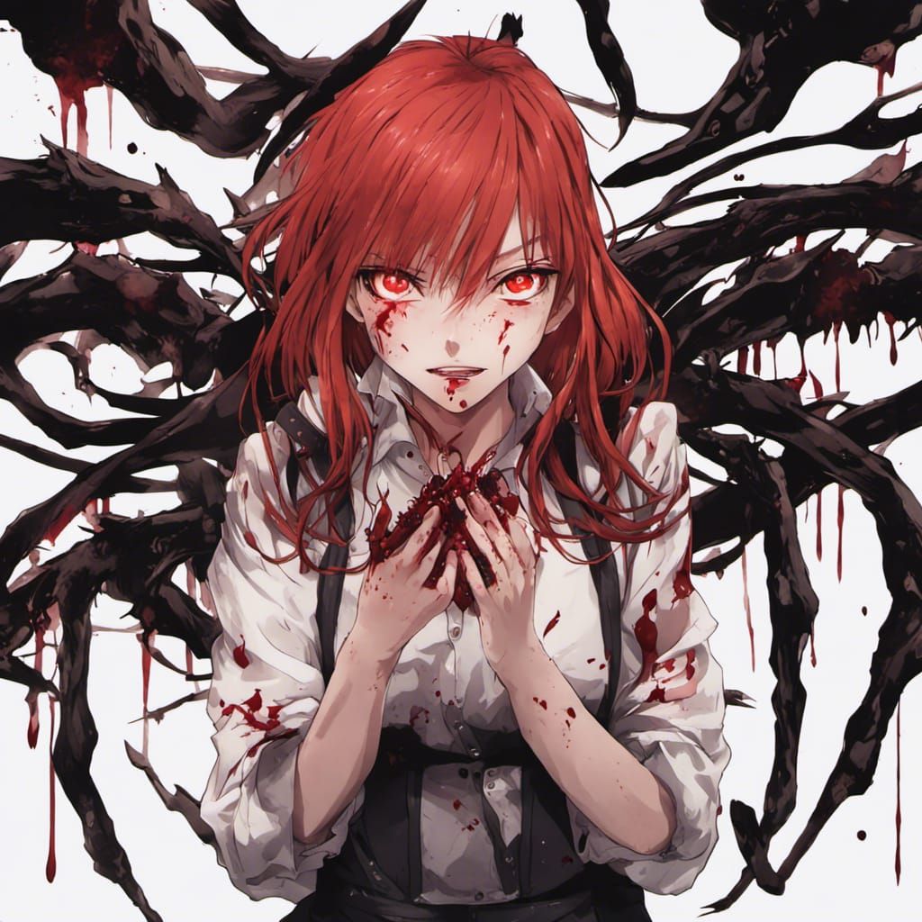Horror Anime Girl with Red Eyes and Claws