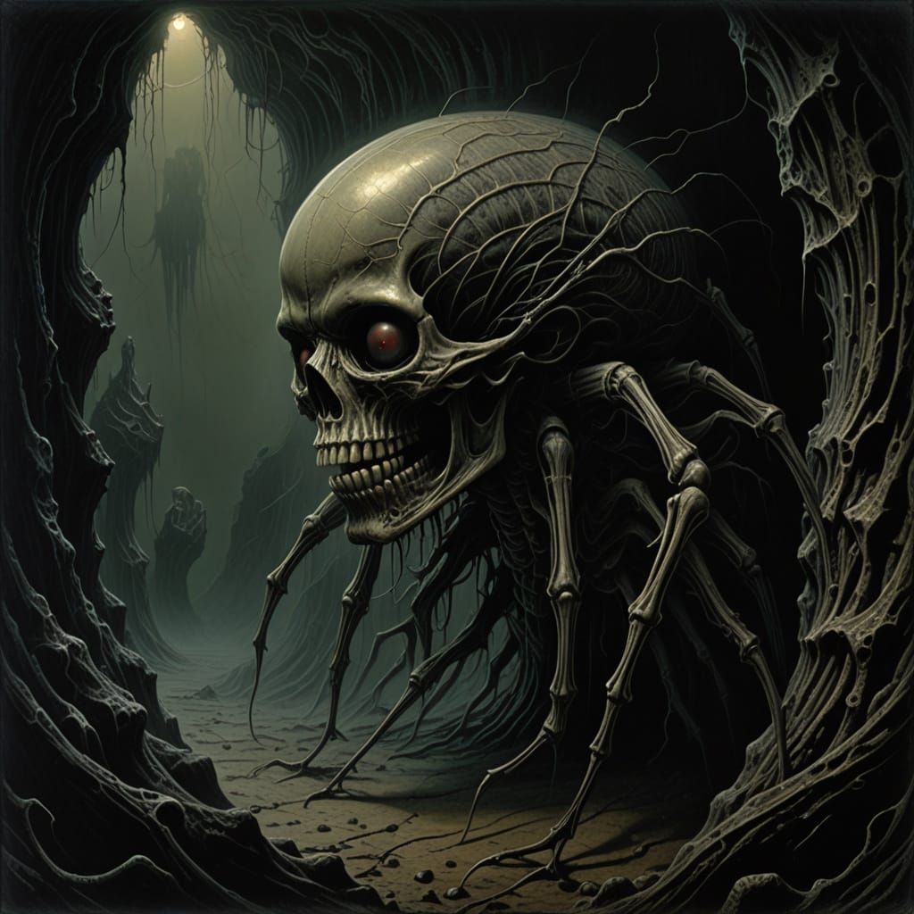 Biomechanical Horror Art: Dark Cave Abomination