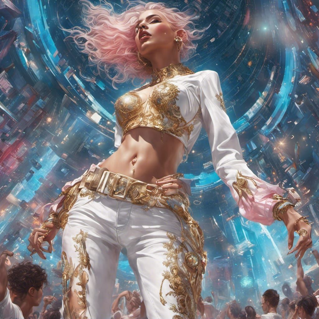 Futuristic Dancer in Glitter Boots, Splash Art Style