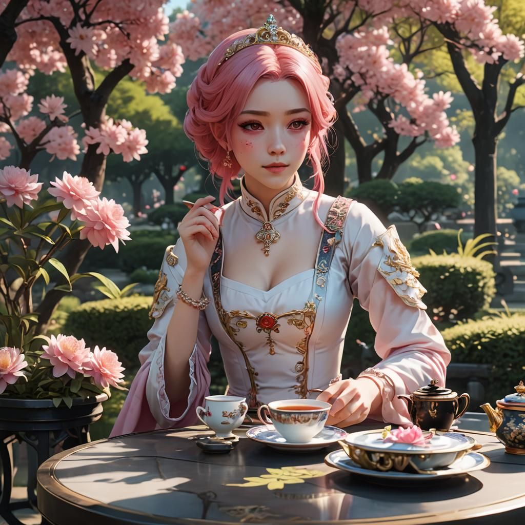 Anime Princess in Imperial Garden, 3D Render
