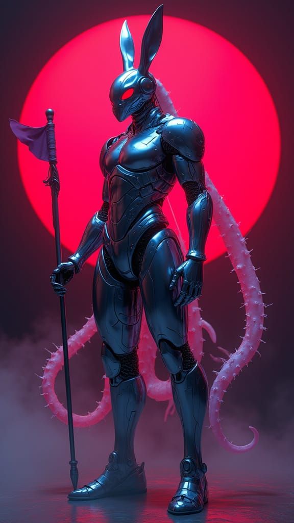 Alien Warrior in Futuristic Neon Anime Style