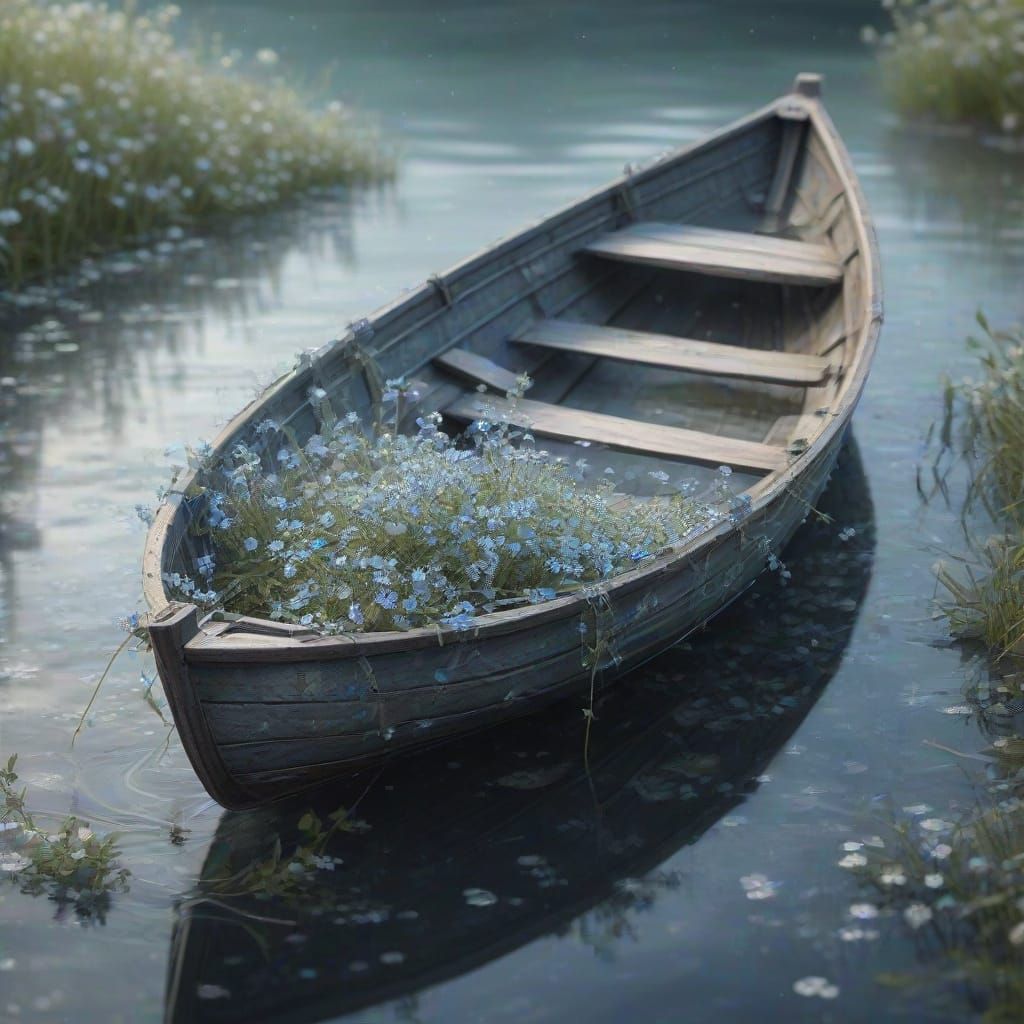 Whimsical Forget-Me-Not Floral Boat in Pastel Hues
