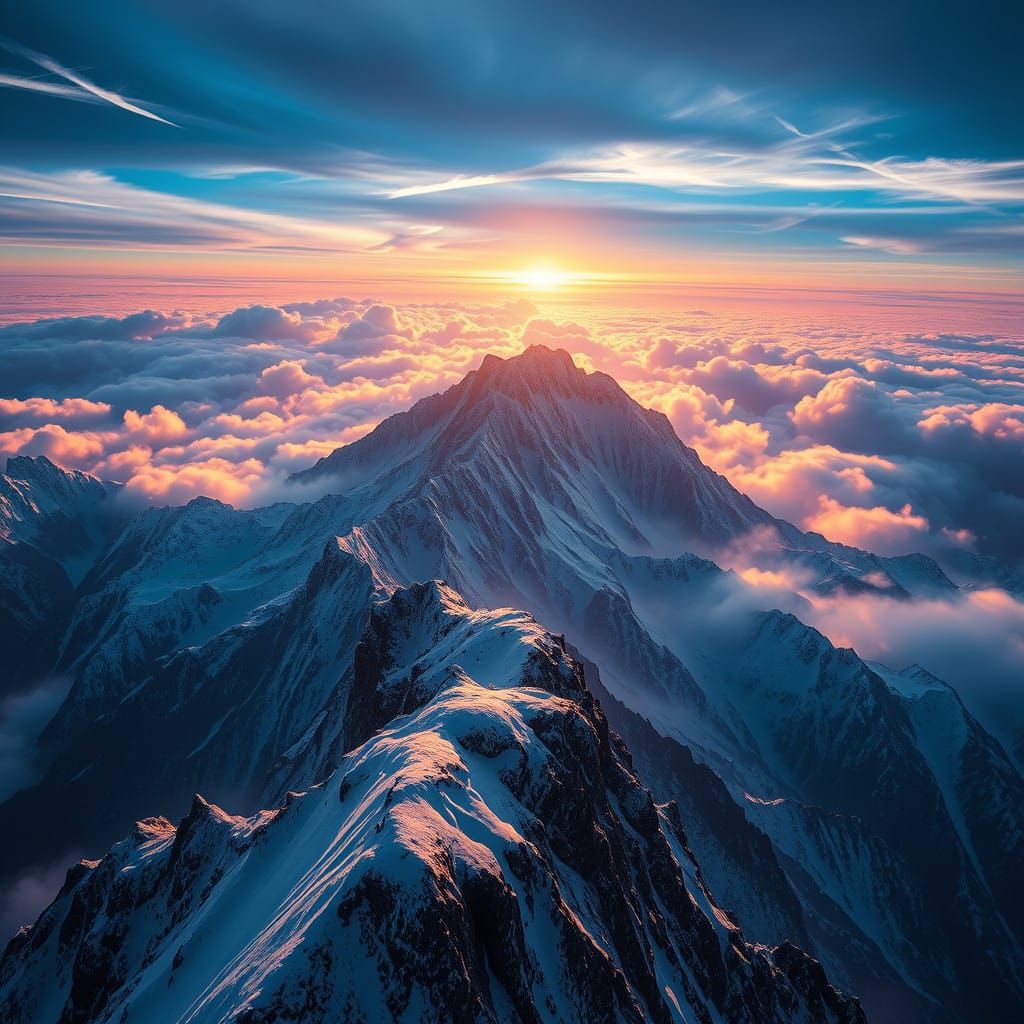 Surreal Mountain Vista in Vibrant, Detailed Matte Painting S...