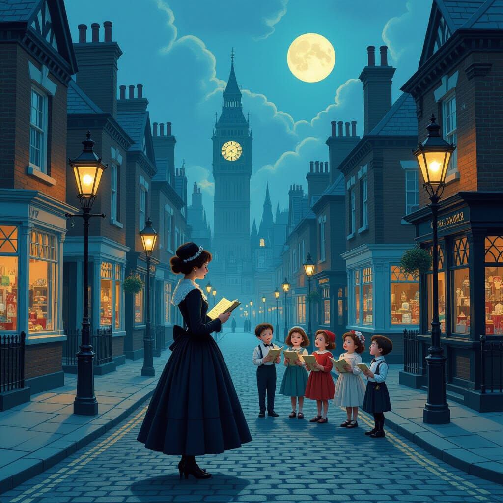 Victorian London Street Scene in Lowbrow Art Style
