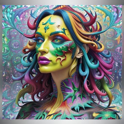 Psychedelic Fractal Leaves in Vivid Oil Painting