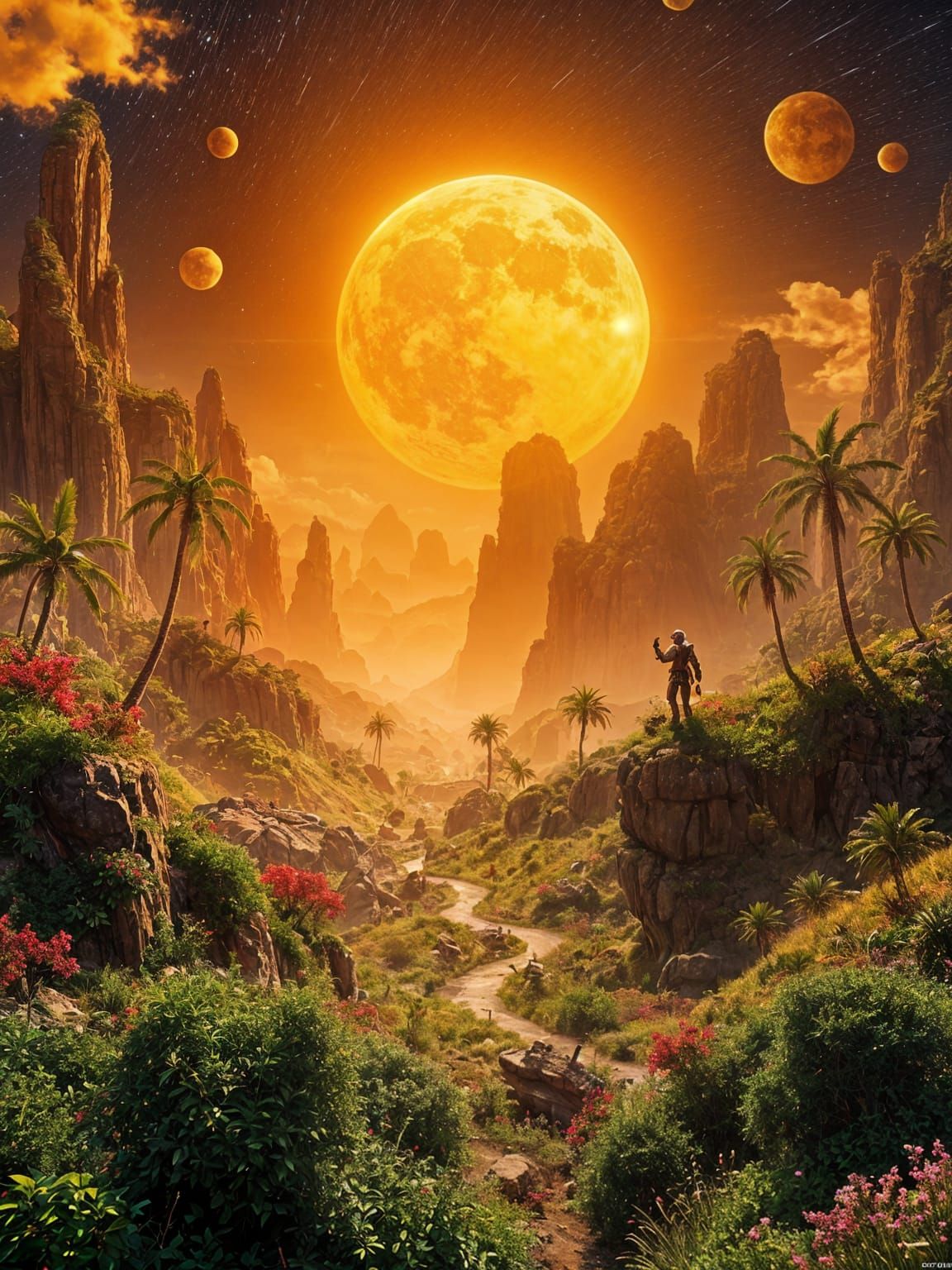 Solar Punk Paradise with Vibrant Nature and Tech Harmony