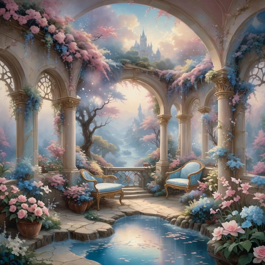 Dreamy Fresco on a Massage Parlor Window