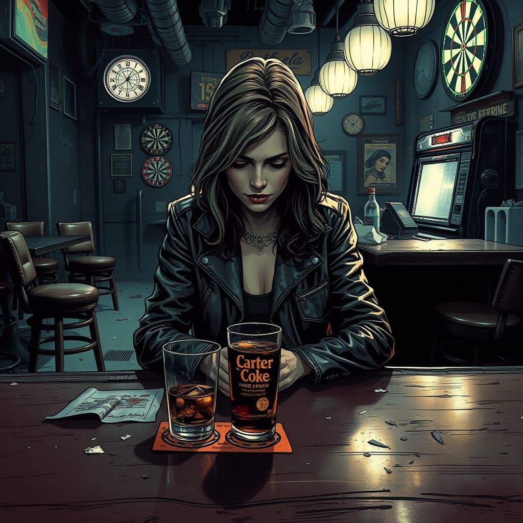 Lonely Woman at End of Night: Gritty Bar Scene