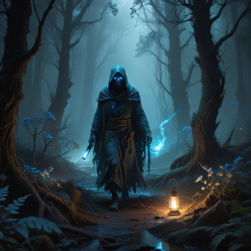 Eerie Figure Illuminates Twisted Forest