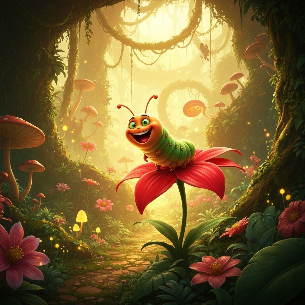 Neon Caterpillar's Jungle Adventure: Whimsical Watercolor Ar...