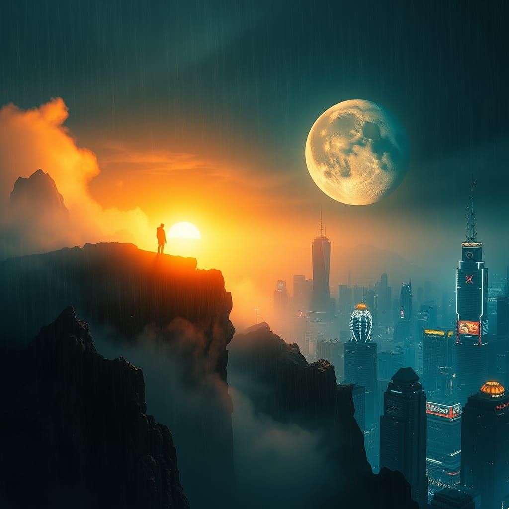 Golden Dawn Over a Futuristic Metropolis