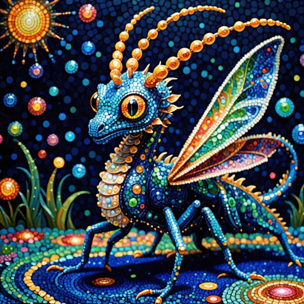 Luminous Pointillist Mantis Dragon