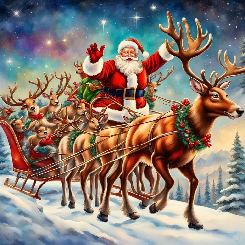 Santa's Sleigh: A Vintage Alcohol Ink Painting
