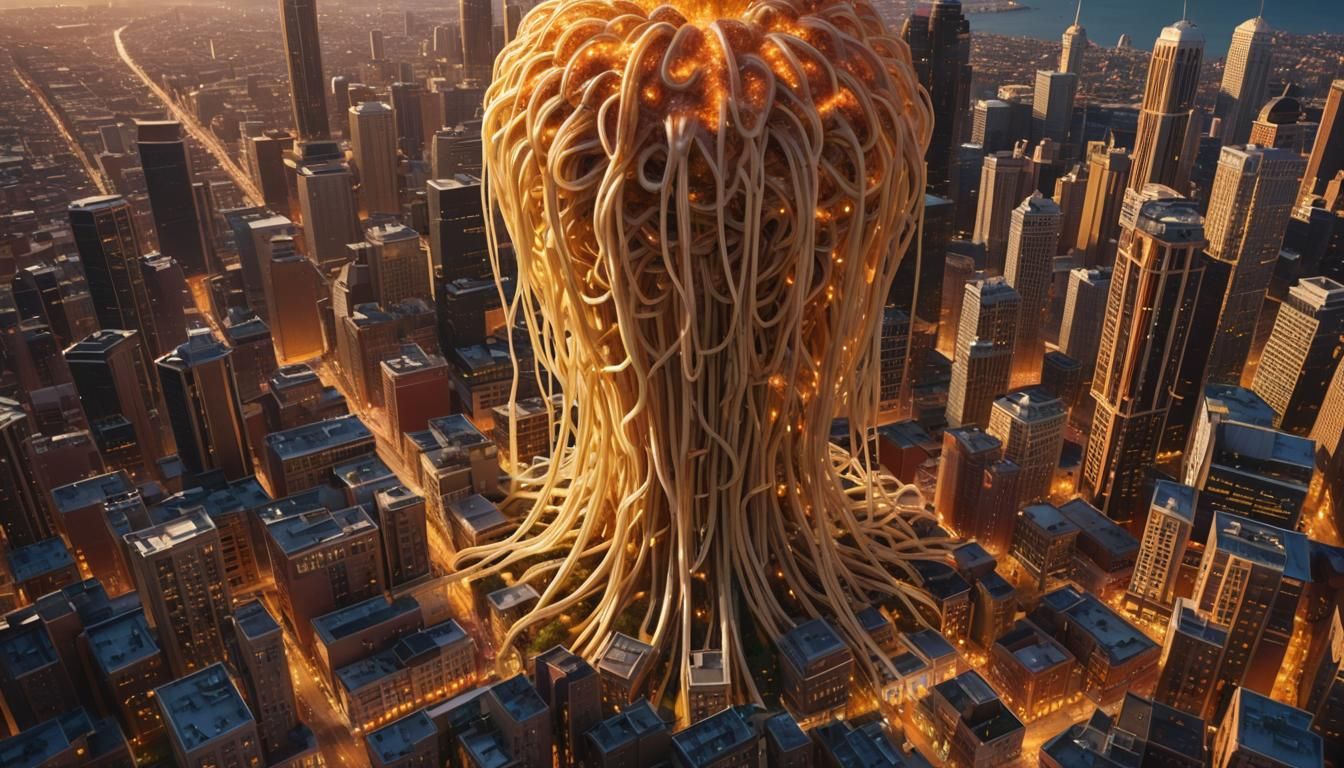 Surreal Food Cityscape in Dreamlike Style