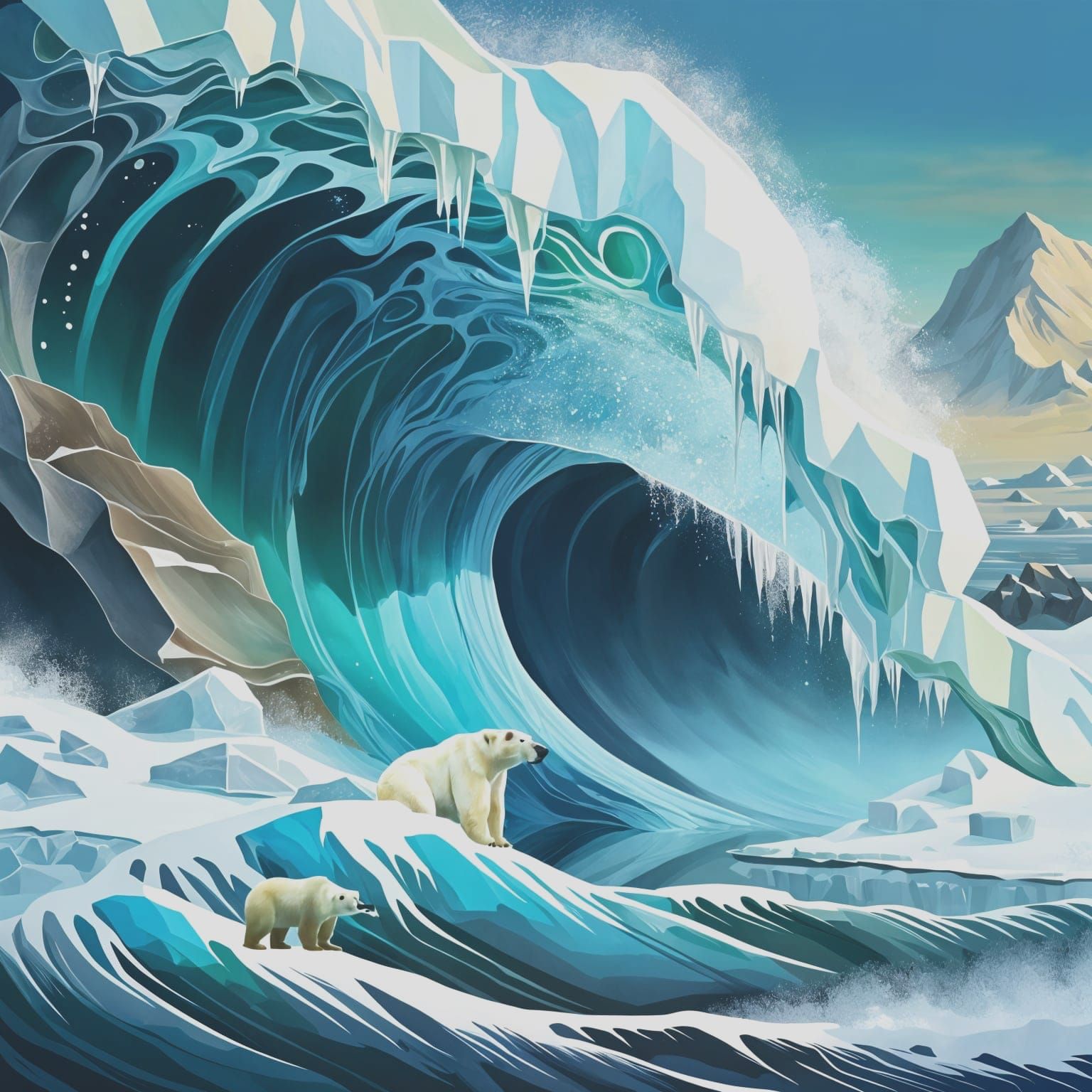 Polar Bear on Iceberg with Blue Ice Flow