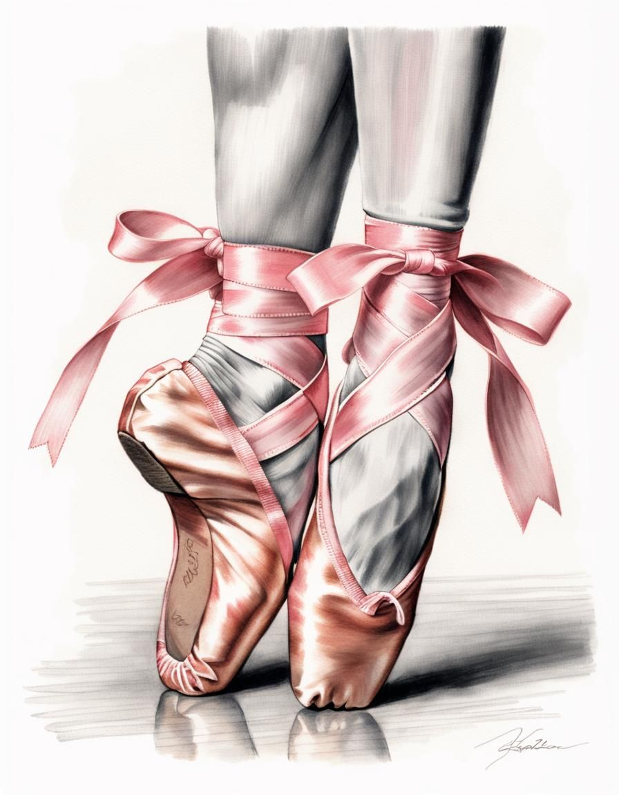 Ballet Shoes in Realistic Pencil Sketch Style