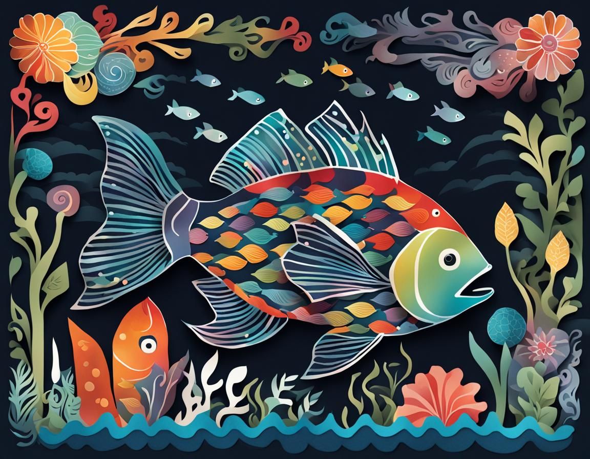 Colorful Fish Garden Papercut Illustration