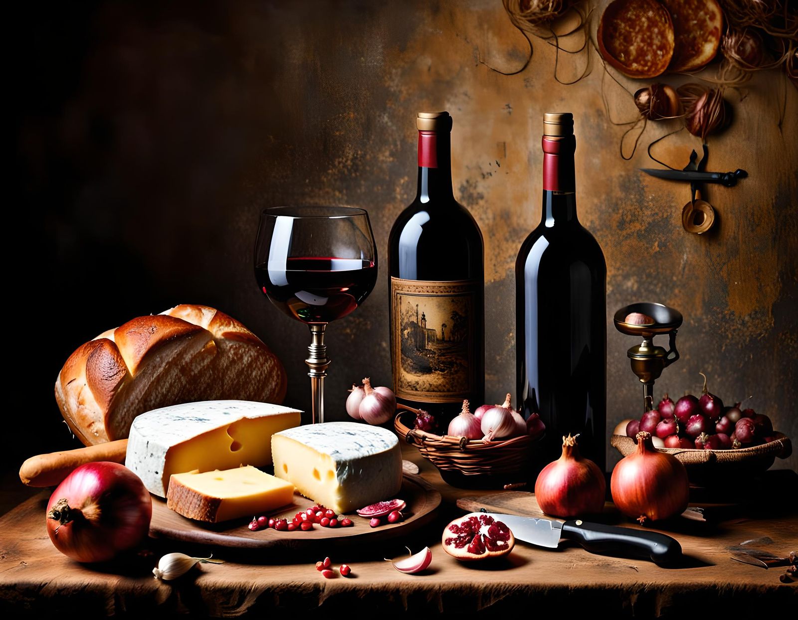 Vanitas Still Life with Wine and Food