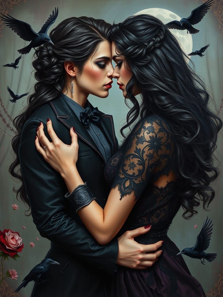 Ethereal Gothic Lovers in Moody Oil Painting