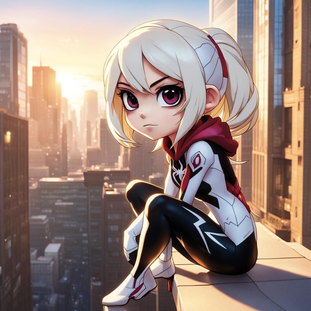 Chibi Spider Gwen Portrait in Anime Style
