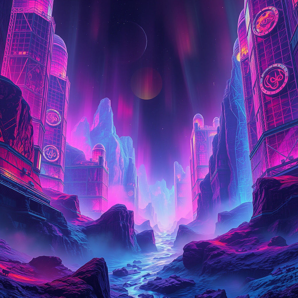 Electric Neon Aurora in Dreamlike Matte Painting