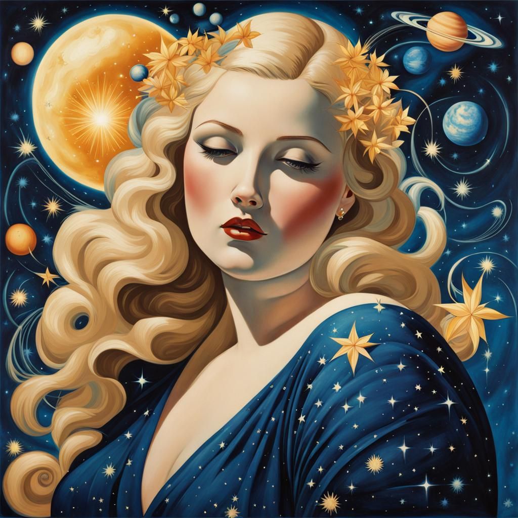 Psychedelic Starry Night Art Deco Portrait