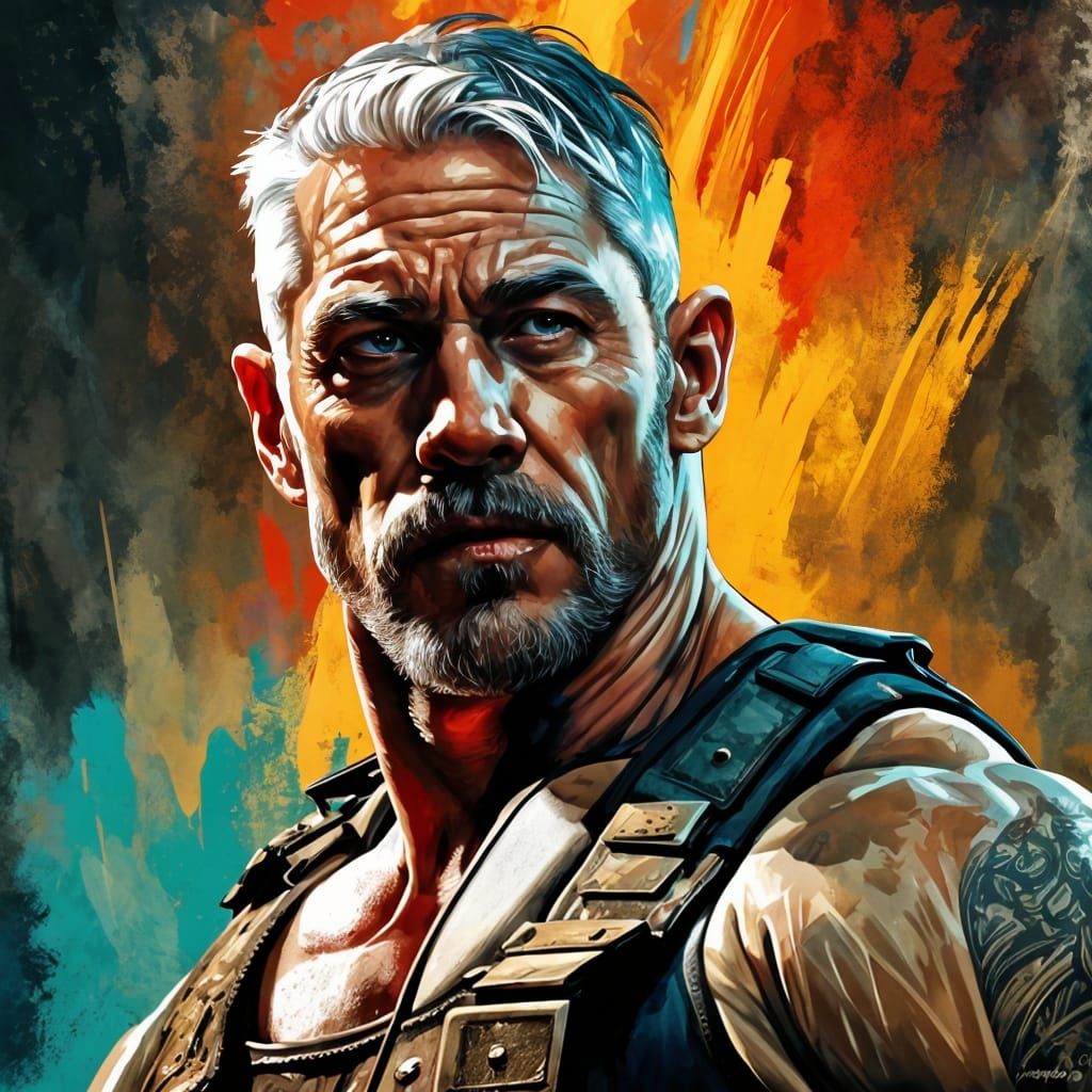 Hyperrealistic Portrait of a Muscular Mercenary Soldier