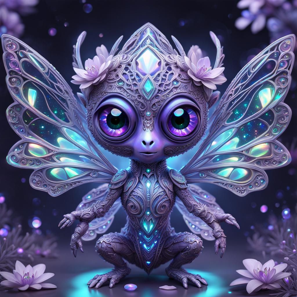 Holographic Lavender 4-Armed Crystal Alien