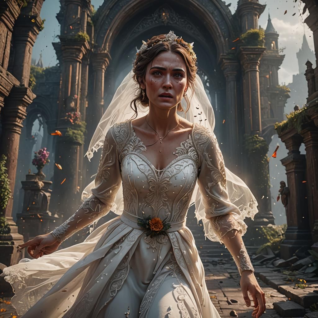 Crying Bride Running Away: Detailed Fantasy Art