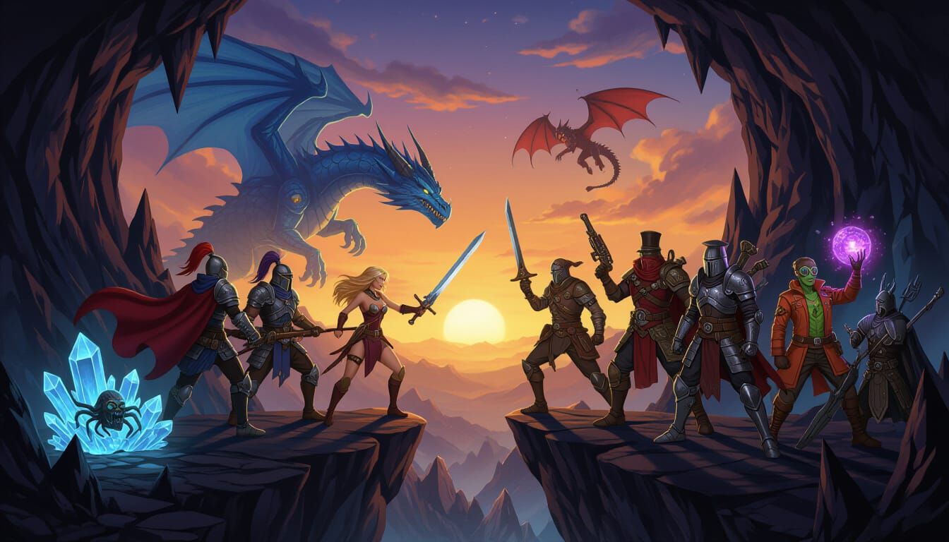 Dragonlance D&D Party on Cliffside at Sunset