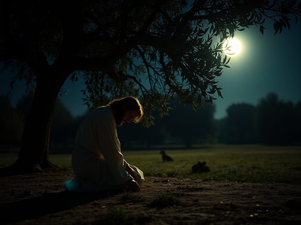 Dramatic Image of Jesus Praying in Gethsemane