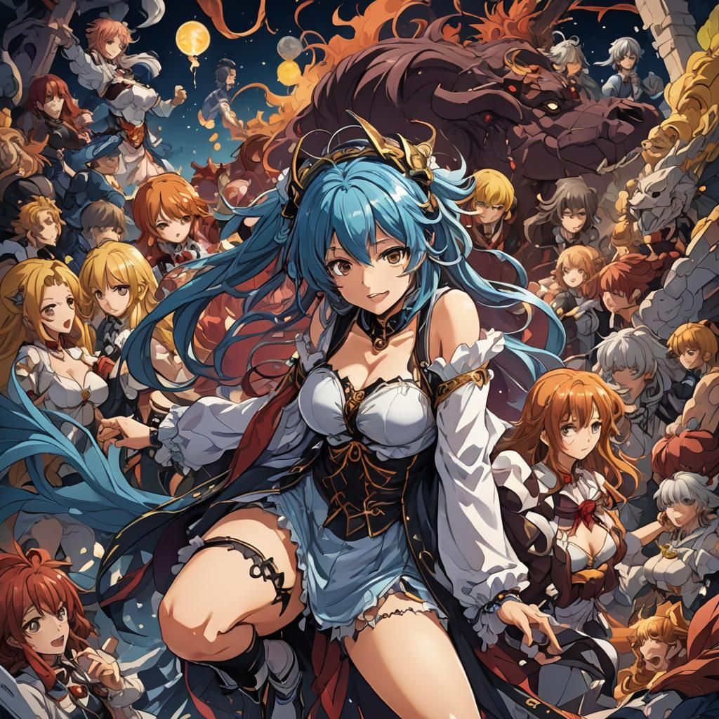 Anime Cascade of Figures in Studio Trigger Style