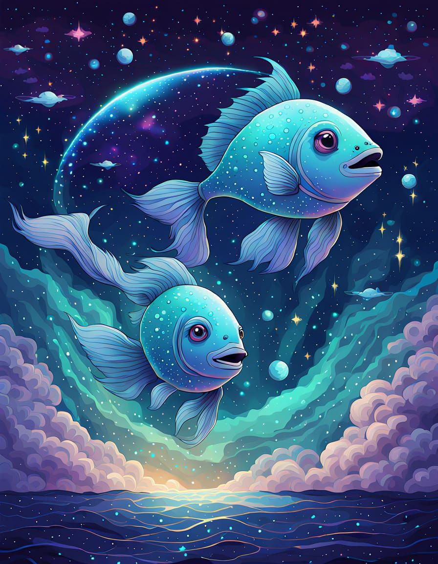 Surreal Pisces Fish Zodiac in a Dreamy Celestial Ocean