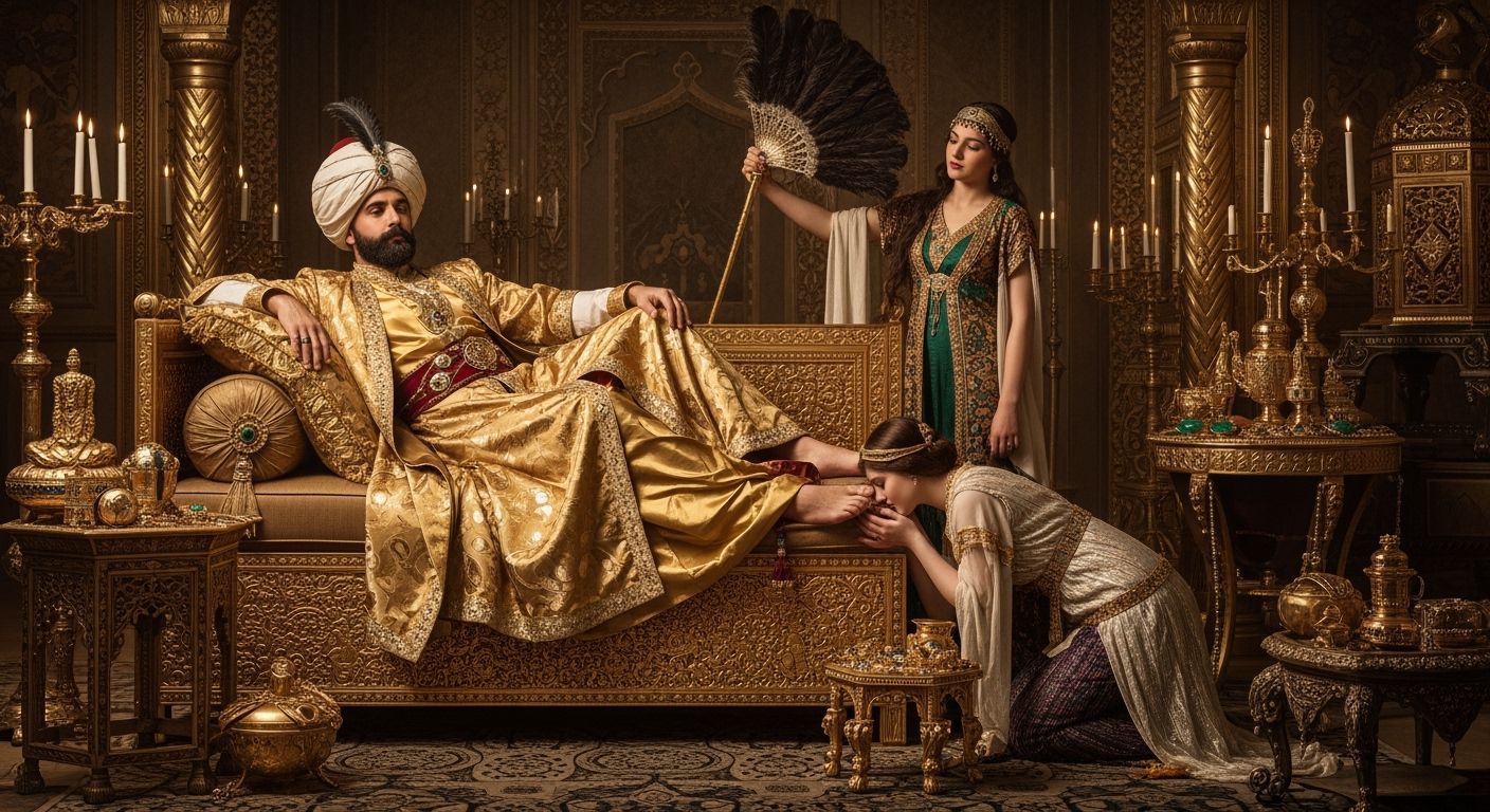 Ottoman Sultan in Opulent Harem: Fine Art Photography