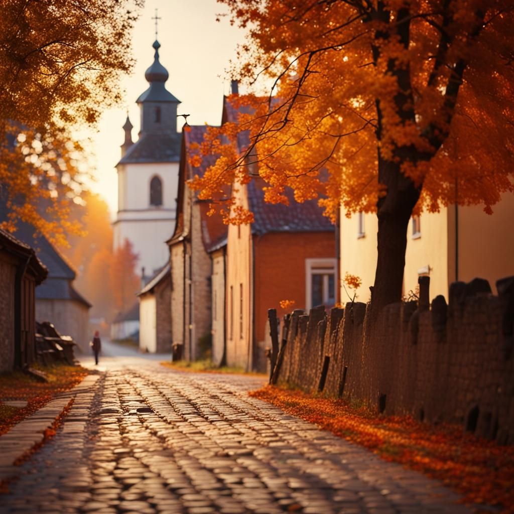 Cozy Polish Village Street in Autumn Photography