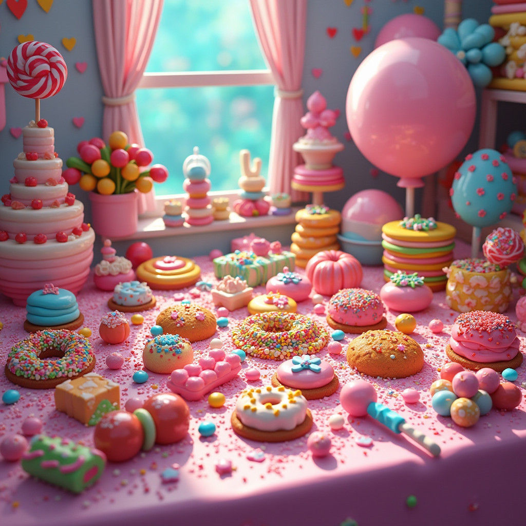 Hyperrealistic Candyland Table of Sweets Digital Illustratio...