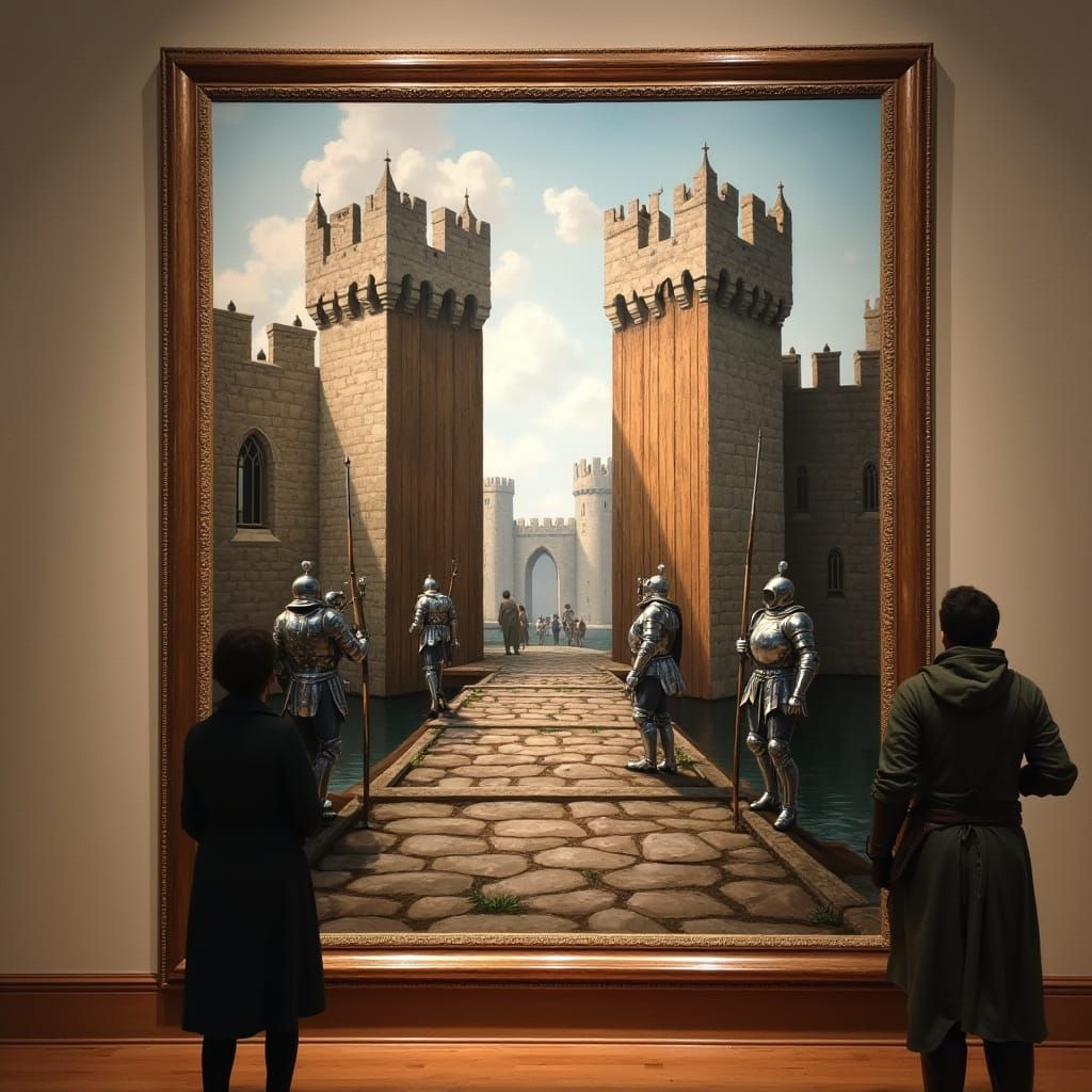 Medieval Castle Under Siege in Impressive Oil Painting